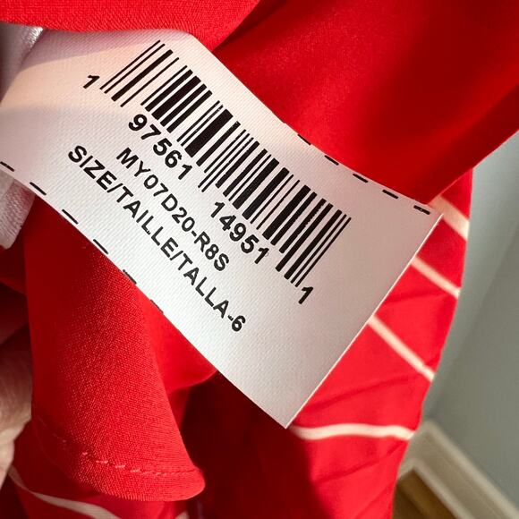 BCBGMAXAZRIA Women's Pleated Chiffon Long Dress Rosso Combo Size 6 NWT - Picture 12 of 13